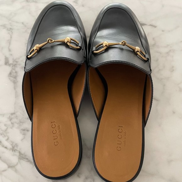 GUCCI BLACK WOMEN'S PRINCETOWN LEATHER SLIPPER - SIZE 38.5 - Picture 1 of 5